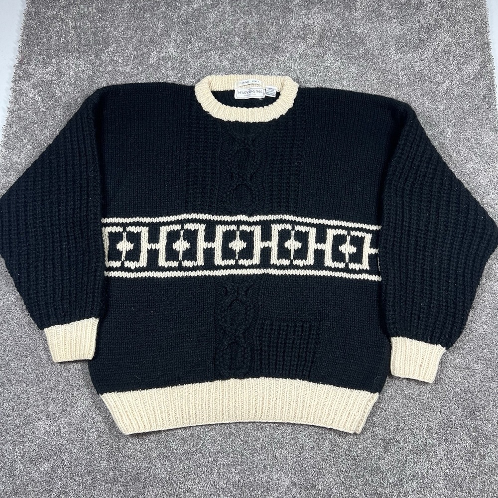 Vintage 80s Henry Grethel Shetland Wool Sweater Fair Isle Chunky Geometric Men M